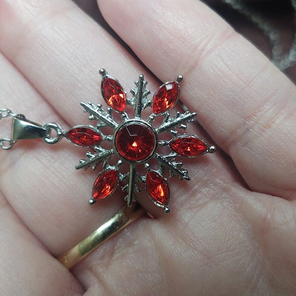 Red Rhinestone Snowflake Pendant - Picture 2 of 3